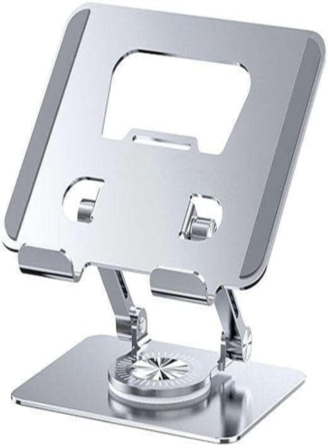Tobo 360° Rotating Portable Aluminum Adjustable Folding Tablet Stand Holder for iPad, Tablet, Smartphones, Flexible Rotation Stand for Bed, Table, Office, Home Floor Stand (Grey)